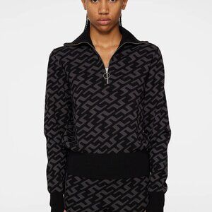 J.Lindeberg Kerla Zip Black and Grey Geometric Cowl Neck Sweater